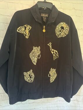 Mureli Vintage Black Jacket with Gold and White Embroidered Animal Motifs M